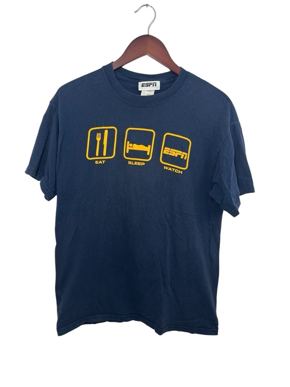 ESPN Sports Eat Sleep Watch Y2k Cotton T Shirt Medium Blue Sportswear Fan Dad